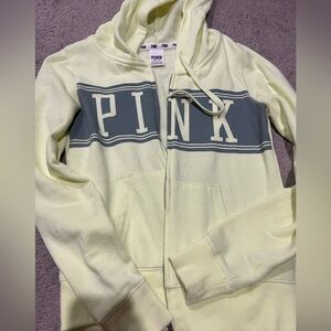 Victoria's Secret PINK Pale Yellow Zip Hoodie with Gray Logo